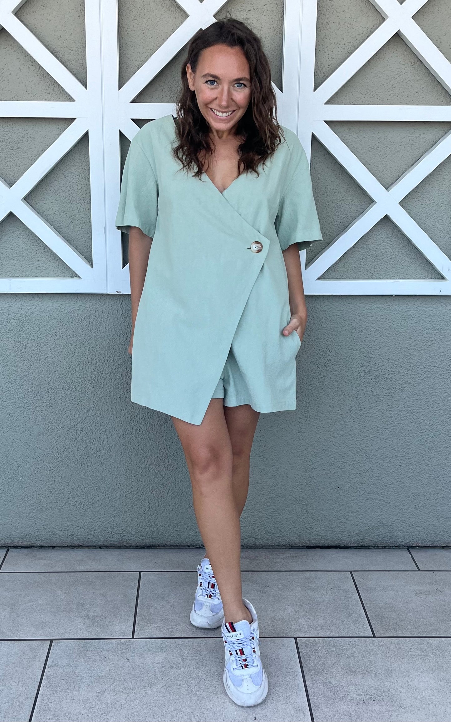 Cross Body Single Button Romper