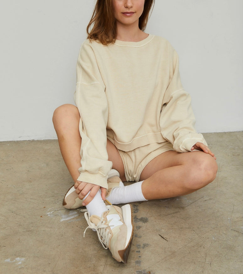 SOFT TERRY CROPPED DROP SHOULDER SWEAT SHIRT